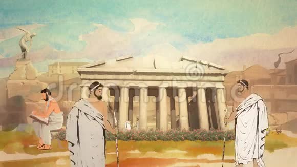 雅典古希腊帕特农神庙动画漫画学者视频的预览图