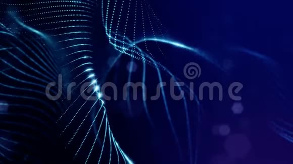 在深蓝色背景上的气泡粒子的三维组成具有深度和波克效应照明视频的预览图