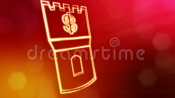 塔徽上的美元标志发光粒子的金融背景具有景深的3D环动画bokeh视频的预览图
