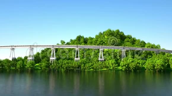 岛上的一座大型混凝土桥逼真的飞行动画4k个镜头视频的预览图