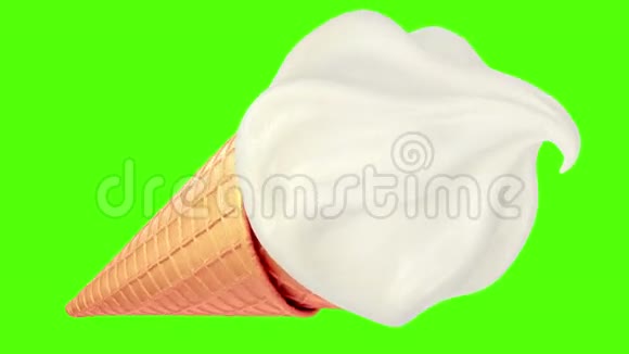 冰淇淋在绿色背景上慢慢旋转真实的三维动画与深度的场通视频的预览图