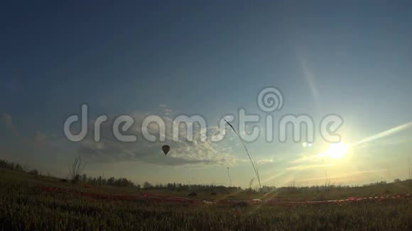 热气球飞过田野视频的预览图