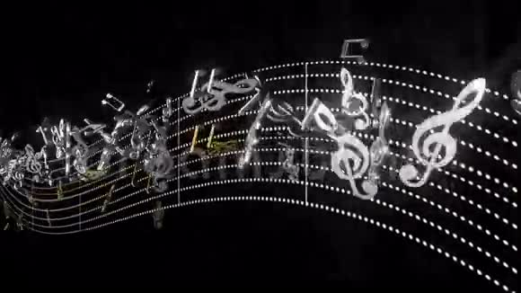 3D阿尔法音乐音符流动与抽象线曲调阿尔法透明背景视频的预览图