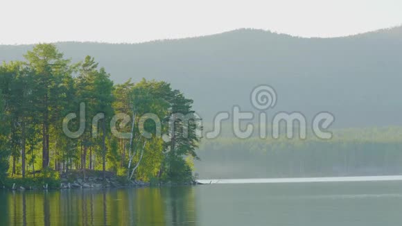 美丽的蓝色清澈的水在湖岸森林湖的景色视频的预览图