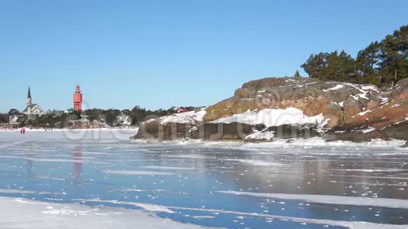二月的晴天在芬兰湾芬兰汉口视频的预览图