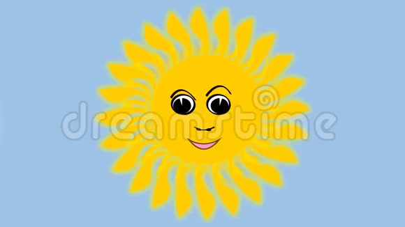 可爱的黄色太阳嬉戏跳舞眨眼和玩云搞笑动画太阳插图适合做广告视频的预览图