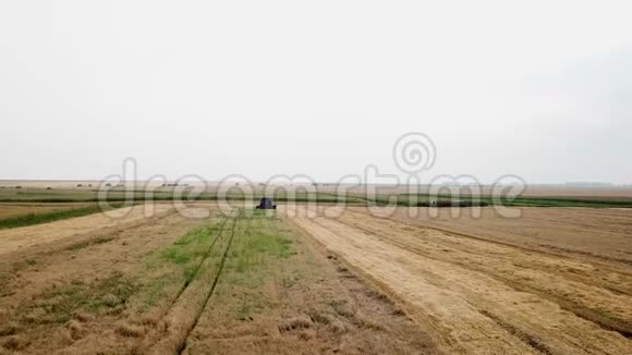 现代联合收割小麦田间空中景观视频的预览图