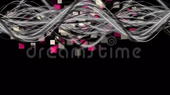 在彩色变换的方形背景上带有条纹波物体的奇妙动画4096x2304环4K视频的预览图