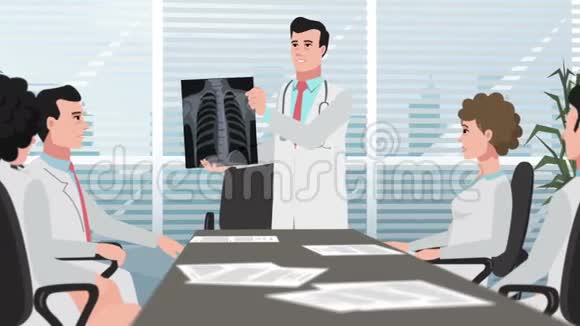 卡通诊所医生显示胸部X光视频的预览图