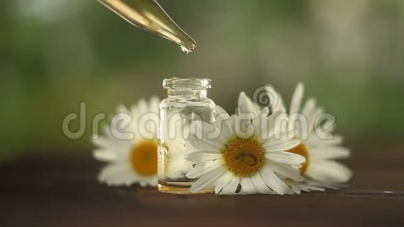 美丽的玻璃瓶中桌上鲜花的精华视频的预览图