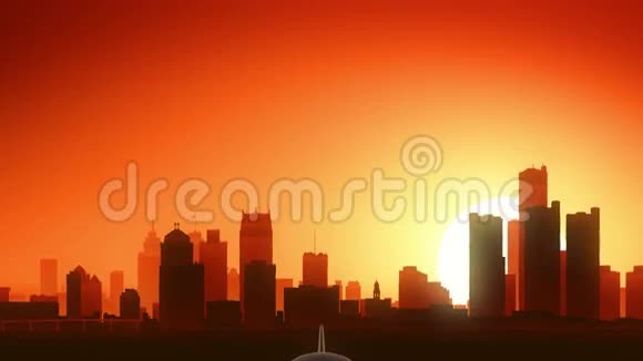 美国密西根州底美国天际线日出起飞起飞视频的预览图