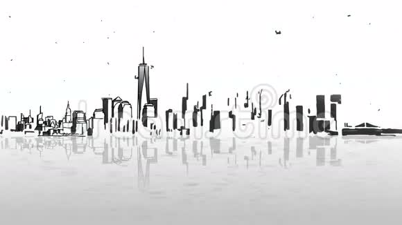 纽约天际线烟花白色背景视频的预览图