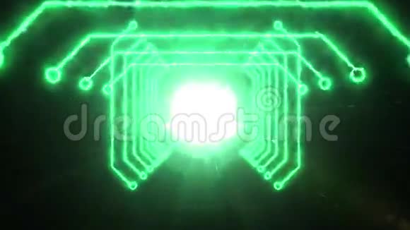 缩放数字光路隧道的无缝彩色变换抽象动画光线科幻和未来主义隧道视频的预览图
