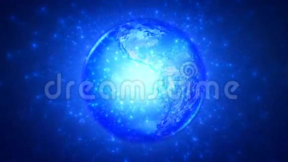 蓝色粒子魔术旋转地球4K循环视频的预览图