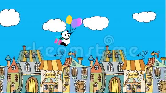 生日贺卡与飞行熊猫气球视频的预览图