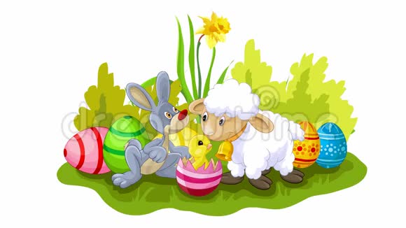 复活节动画与羊兔子和鸡视频的预览图