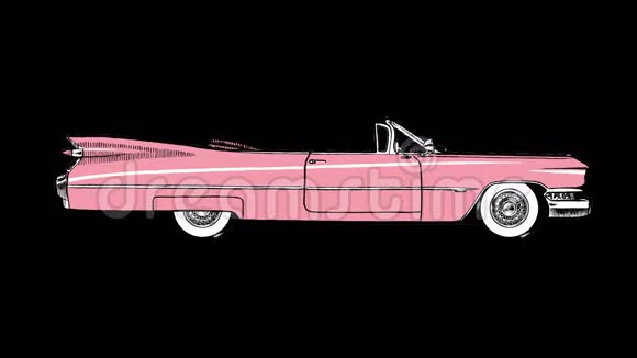 粉色复古车经典风格的超高清动画与阿尔法频道视频的预览图