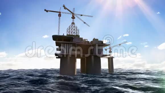 石油钻探海上石油平台白天三维动画视频的预览图