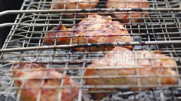 烤架上的猪肉夏季烧烤概念视频的预览图