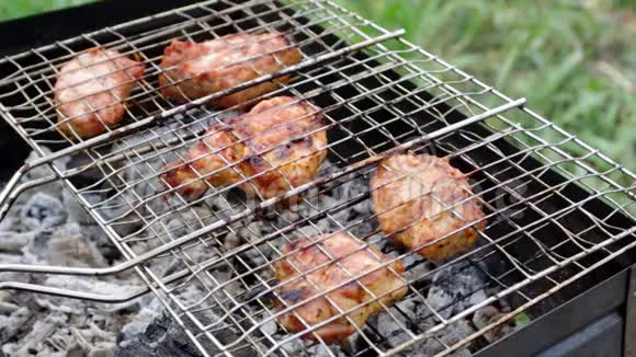 烤架上的猪肉夏季烧烤概念猪肉视频的预览图