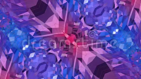 蓝紫低聚几何抽象背景作为移动彩色玻璃或万花筒效果在4k循环3d视频的预览图