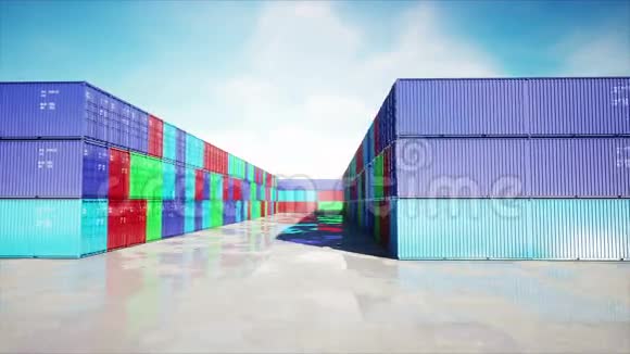 集装箱仓库码头海港空中景色货物集装箱物流和商业理念现实4k视频的预览图