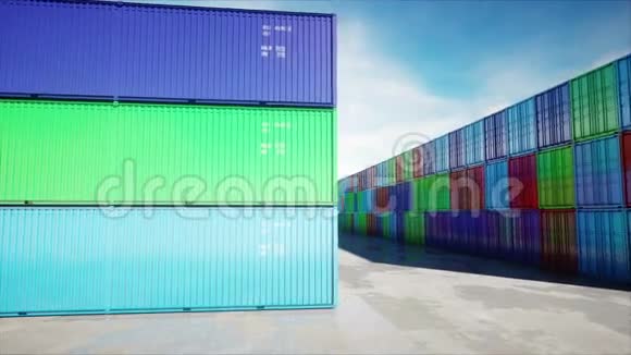 集装箱仓库码头海港空中景色货物集装箱物流和商业理念现实4k视频的预览图