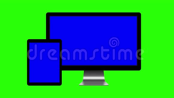 显示器平板电脑绿色背景蓝屏智能手机4K视频的预览图
