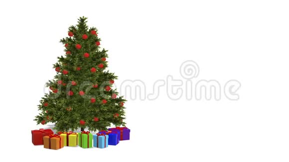 圣诞树和礼物在白色背景上旋转圣诞节和新年无缝循环动画视频的预览图