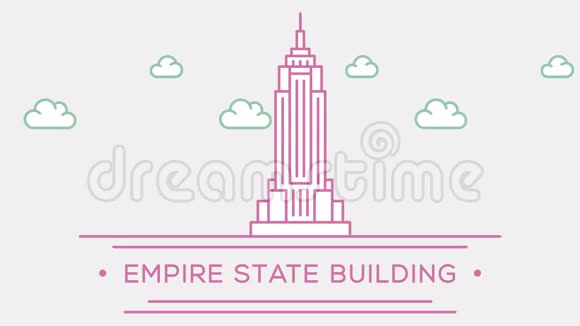 帝国大厦纽约部分的集合动画勾勒地标4K镜头视频的预览图