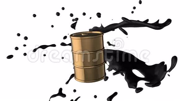 抽象循环动画背景旋转3D黄金石油桶与黑色石油飞溅和滴黑色石油上视频的预览图