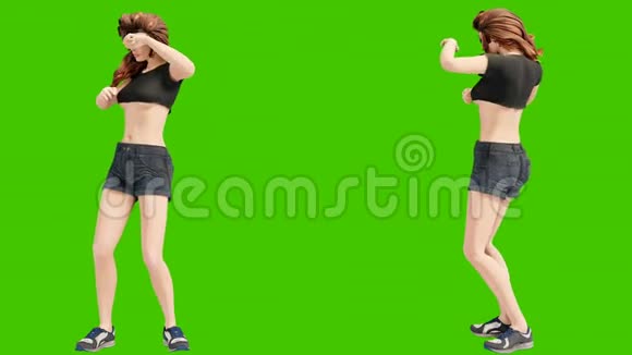 一个年轻漂亮的女人从事体育锻炼绿色前健康概念三维循环动画视频的预览图