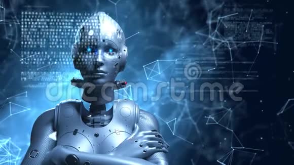 科幻女机器人学习数字信息视频的预览图