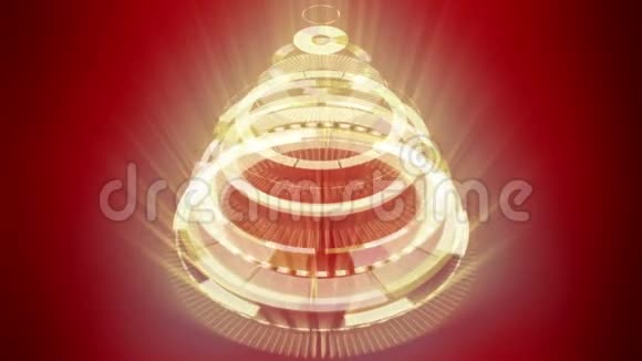 造型奇特的圣诞树红色背景由黄色机械螺旋轮组成视频的预览图