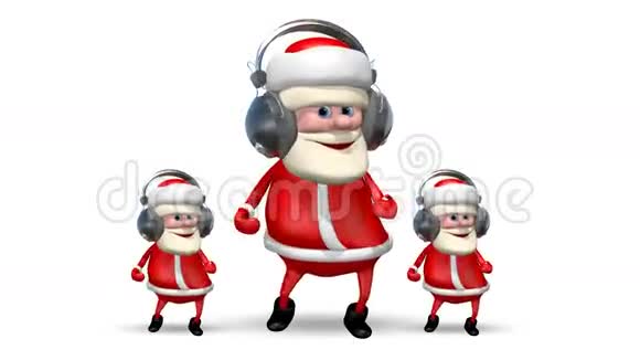 三个圣诞老人在耳机里跳舞视频的预览图
