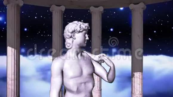 宇宙场景中的希腊神庙与雕塑视频的预览图