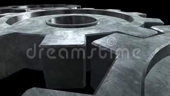 三个银齿轮的机构黑色背景快关门阿尔法通道视频的预览图