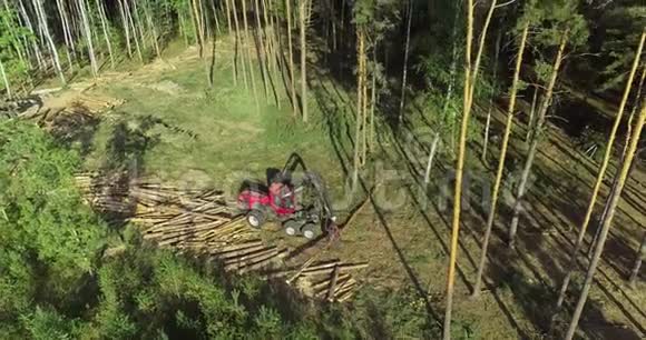 砍伐森林的现代设备森林收割机视频的预览图