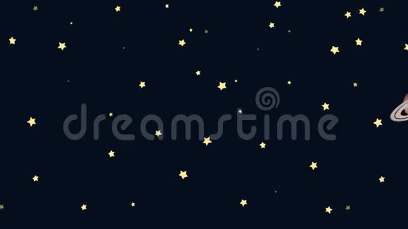 动画月牙与土星在星夜中视频的预览图