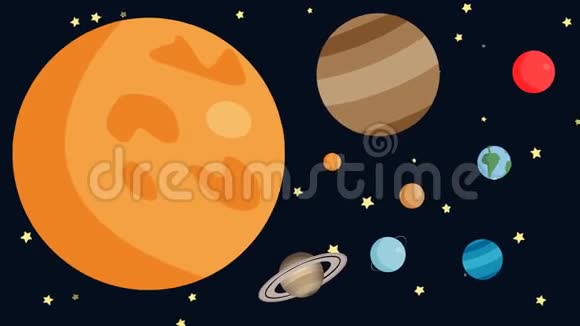 带有流星的太阳系动画平面视频的预览图