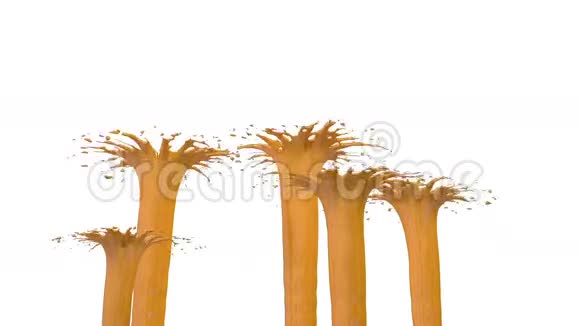 美丽的喷泉喷出的液体像黄色的油漆喷泉中有许多液体流升高3D渲染非常视频的预览图