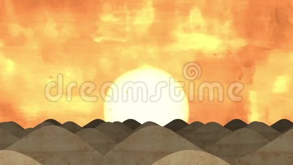 沙漠沙丘与大太阳动画漫画视频的预览图