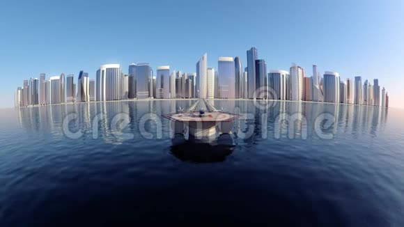 飞行出租车无人机与城市的背景4k视频的预览图