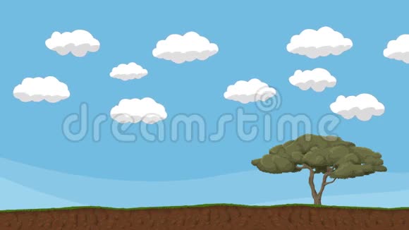 动画卡通云天与树和地面视频的预览图