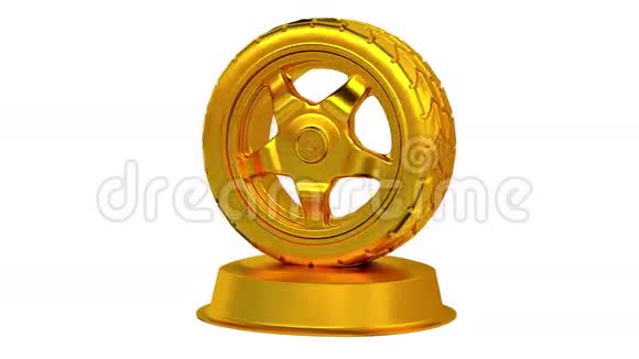 带有白色背景的金色车轮车奖杯视频的预览图