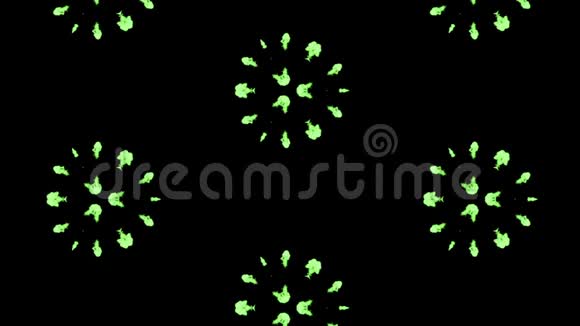 三维渲染油墨万花筒效果与卢马哑光作为阿尔法通道的视觉效果和易于合成绿色的视频的预览图