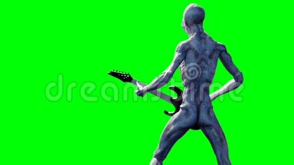有趣的外星人用电吉他演奏现实运动和皮肤着色器4K绿屏镜头视频的预览图