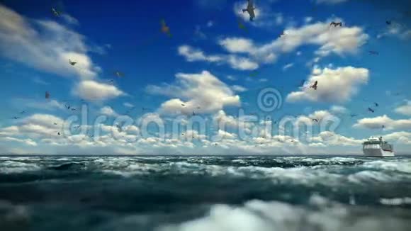 游船航行时光流逝下午的云彩和海鸥声音包括视频的预览图