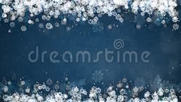 蓝色背景上的圣诞框架带有雪花的抽象冬季卡视频的预览图