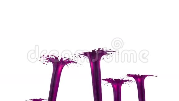 美丽的喷泉喷射液体像紫色的果汁喷泉与许多液体流上升高3D渲染非常视频的预览图